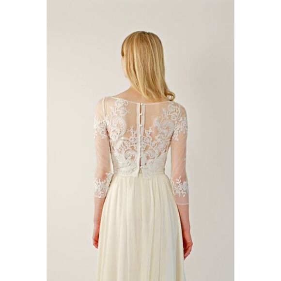 NWT Leanne Marshall Silk Chiffon Wedding Dress with Lace Topper - Picture 1 of 11